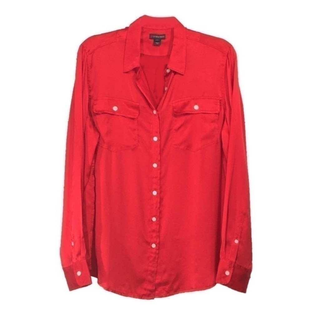 J.Crew Red Tall Blythe Silk Button Up Blouse